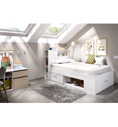 CAMA CON CAJONES Y ESTANTES MEMORY