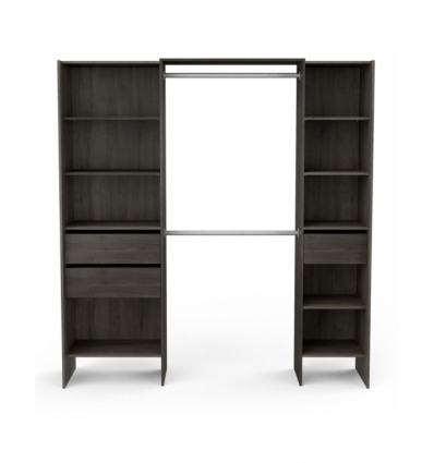 Vestidor abierto de 192 x 50 cm con 2 barras, 3 cajones y 9 estanterias. Gran capacidad almacenaje