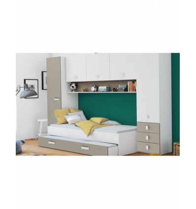 Mueble-Dormitorio. Incluye cama, 2 puertas-Armario, 3 cajones y estante. Funcional. Gran relación calidad-precio. Juvenil.