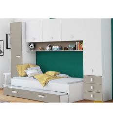 Mueble-Dormitorio. Incluye cama, 2 puertas-Armario, 3 cajones y estante. Funcional. Gran relación calidad-precio. Juvenil.