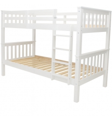 Vista frontal de la litera de madera Minerva Vicawu con estructura blanca y somier para colchón 90x190